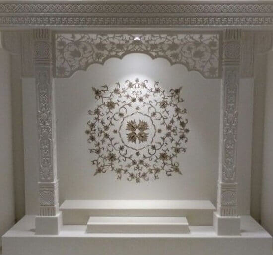 Marble Inlay Home Temple - Artistic Ghar Mandir with Jain Bhagwan Moorti